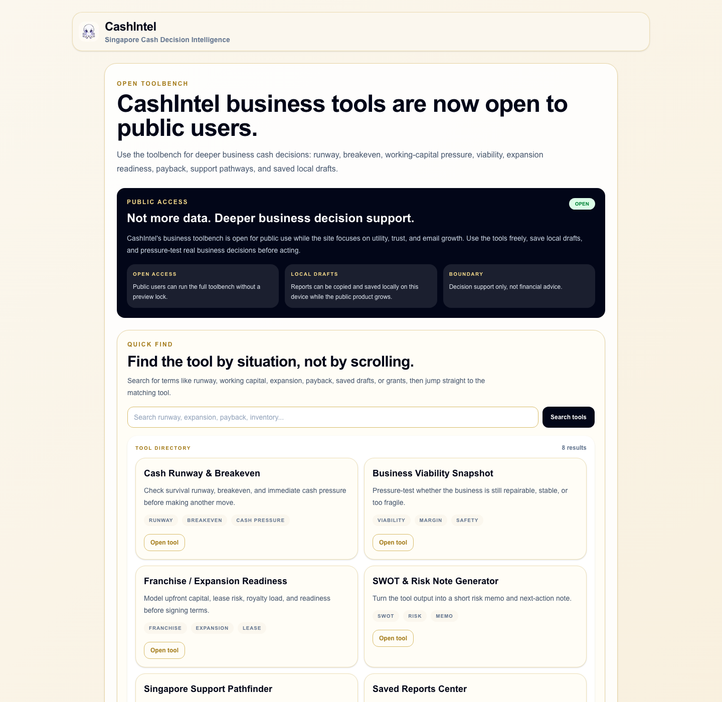 CashIntel business tools public toolbench